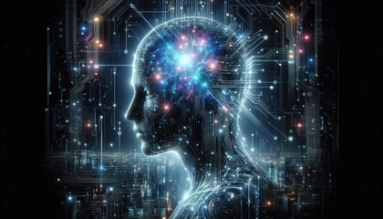 A futuristic digital silhouette of artificial intelligence technology