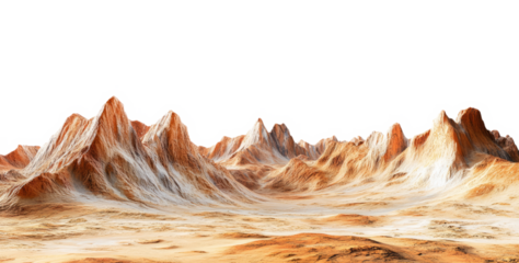 Martian landscape with red desert mountains, isolated on a transparent background