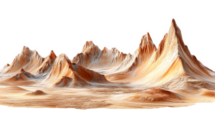 Martian landscape with red desert mountains, isolated on a transparent background