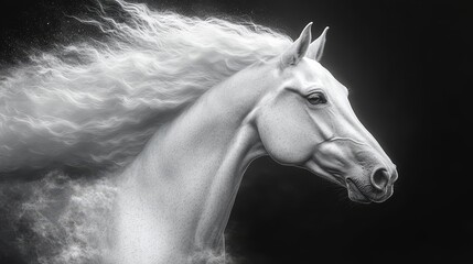 Obraz premium A horse with a white mane and a black and white background