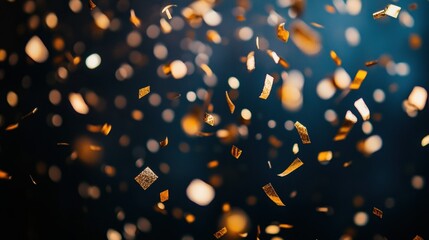 Golden Confetti Falling in Festive Celebration with Blue Background