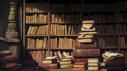 Obraz premium dustcovered stacked books