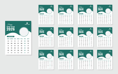 Wall calendar design for 2026 with 12th month simple design and template.