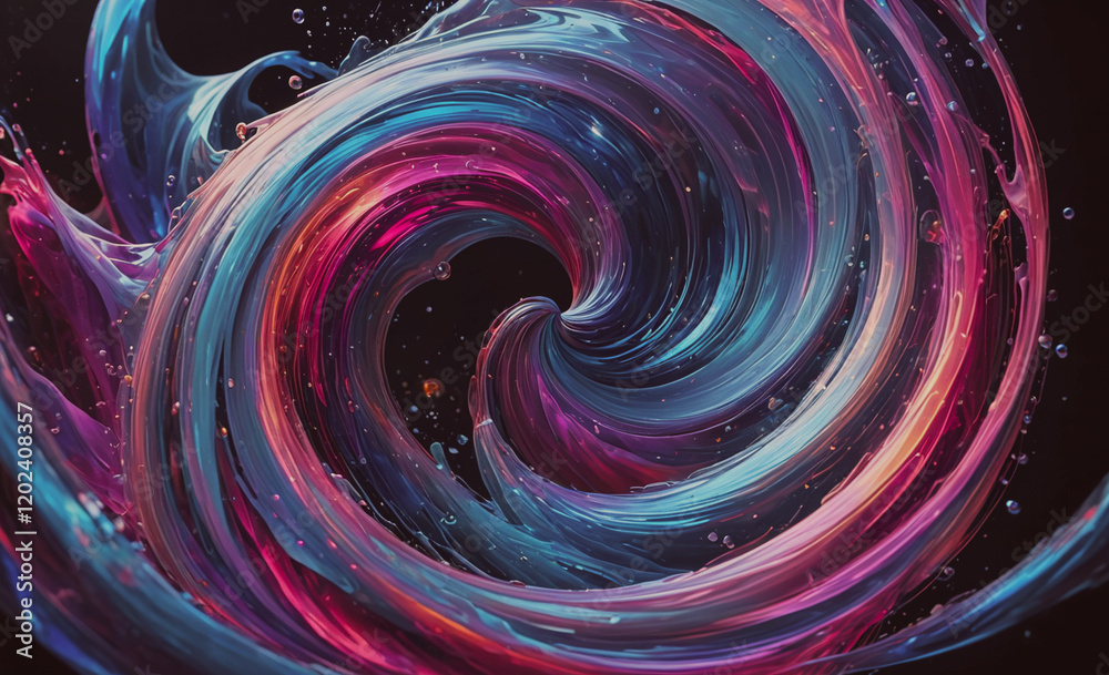 Poster a colorful swirl of water with a blue center. the swirl is full of bubbles and he is in motion