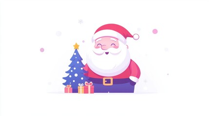 Cheerful Santa Claus with Christmas Tree and Gifts in Celebration