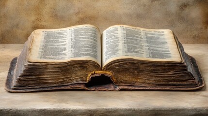 Obraz premium Antique Open Bible on Simple Table with Warm Background