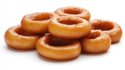 Fresh Glazed Doughnuts Piled High on a Clean White Background