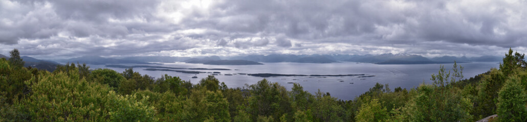 Varden viewpoint Panoramic landscapes, ocean, fjords, islands forests summer 2024 around Molde Norway Scandinavia Europe