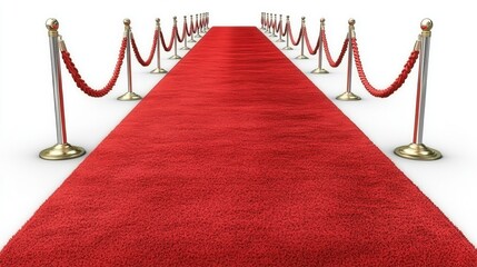 Elegant Red Carpet Path with Gold Stanchions and Red Ropes