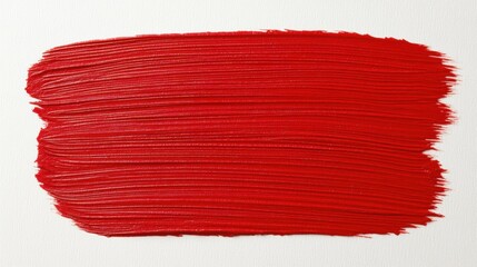 Bright Red Acrylic Paint Stroke on White Canvas Background