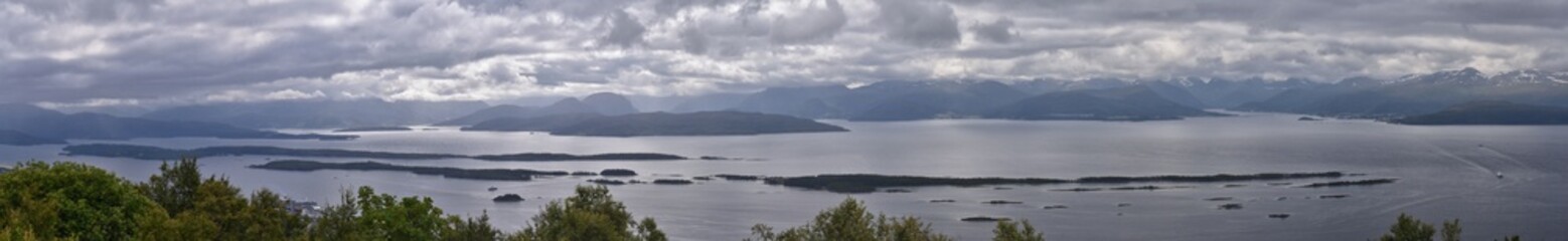 Varden viewpoint Panoramic landscapes, ocean, fjords, islands forests summer 2024 around Molde Norway Scandinavia Europe