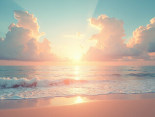 Fototapeta premium A Serene Beach at Sunset With Pastel Clouds in the Sky