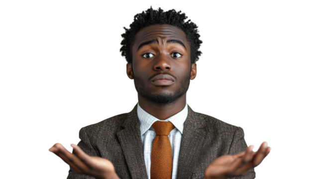 Businessman showing expressions isolated on white background  - Powered by Adobe