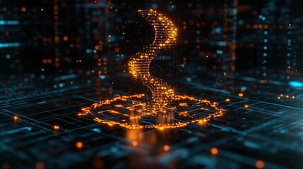 Digital dollar sign on circuit board with data stream background