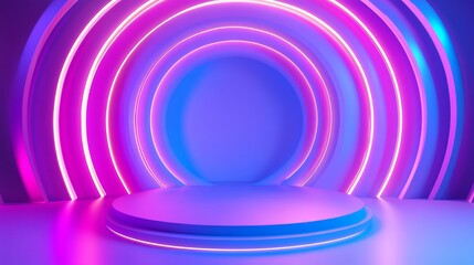 Fototapeta premium Neon Circle Stage Design - Abstract Background