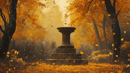 Autumnal Park Monument in Golden Light