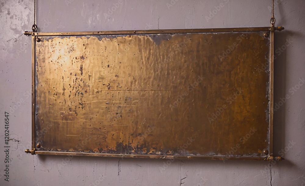 Aufkleber a large gold framed sign with a white background. the sign is hanging from the ceiling. the sign is 