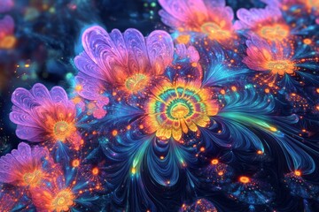 Vibrant Cosmic Flowers Bloom in a Dark Nebula