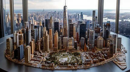 A detailed miniature model of a building placed on a well-lit table, capturing every architectural feature and design element.