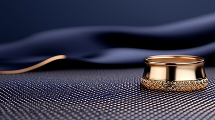 Elegant Gold Ring on Blue Fabric