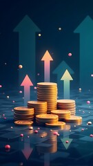 coins and upward arrows, financial growth and investment success, profit, economy, capital, income
