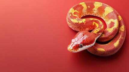 Obraz premium Red and Yellow Snake Coiled on Red Background
