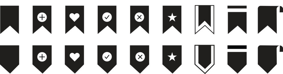 Favourite and Bookmark line and flat icon set. Save icon, bookmark icon with label ribbon symbol. add to favorites icon button. Bookmark icon illustration isolated on white background.