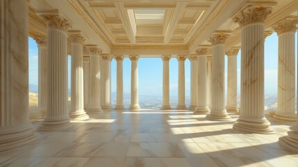 ancient Greek architecture with pillars and a classical marble interior for showcasing a product.