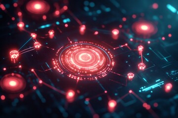 Abstract Network System Red And Blue Lights