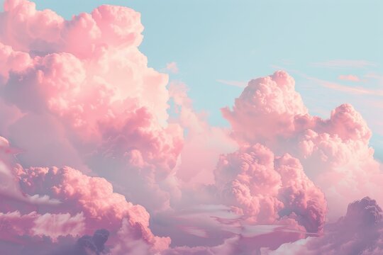 A beautiful view of pale pink clouds floating across a pastel blue sky, Pale pink clouds floating in a pastel sky