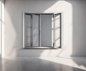 Fototapeta premium Dramatic window shadow contrasting with white wall, window, dramatic, shadow