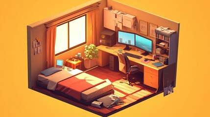 setup desk and room with style animation