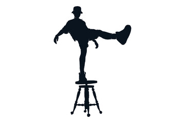 Fototapeta premium Man standing on one leg on stool chair, silhouette vector illustration