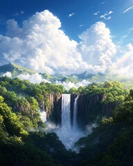 Fototapeta premium Majestic Waterfall in Lush Green Landscape