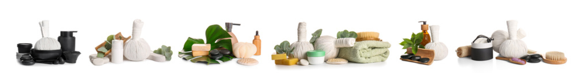 Set of  spa supplies on white background