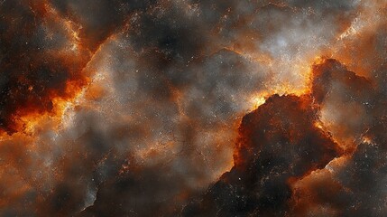 Fiery cosmic cloudscape with glowing nebulae and distant stars, background for sci-fi