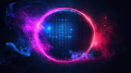 Obraz premium Abstract glowing circle with vibrant pink and blue smoke.