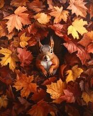 Squirrel among autumn leaves