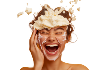 Pie in the Face! Hilarious Surprise, Funny Food Fight, Comic Mishap, Whimsical Moment, Playful      