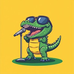 Fototapeta premium Cool crocodile singing karaoke on stage