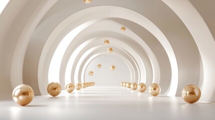 Fototapeta premium Abstract hallway with golden spheres.