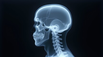 Obraz premium Side Profile X-Ray of Human Skull, Neck, and Spine