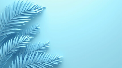 3D Render of Blue Tropical Leaves on a Blue Background