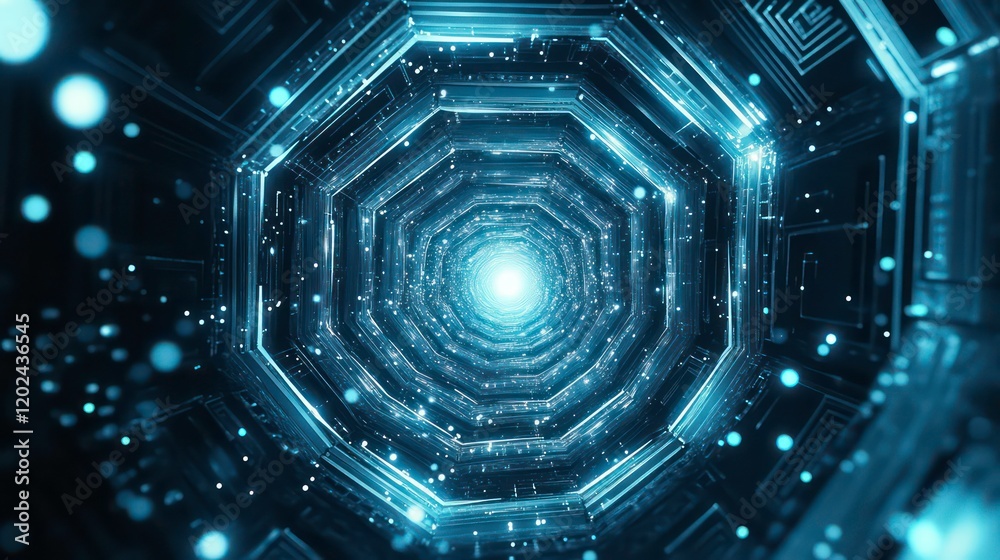 Wall mural blue geometric shape abstract technology background with hexagons and circles