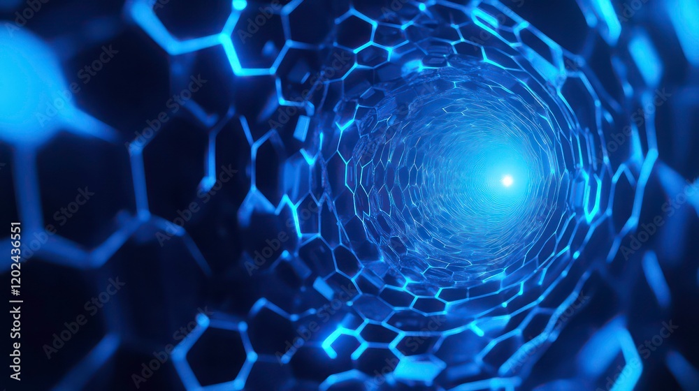 Wall mural blue geometric shape abstract technology background with hexagons and circles