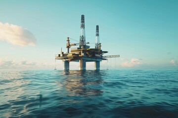 Offshore oil platform surrounded by calm ocean waters presenting an industrial and operational setting for resource extraction
