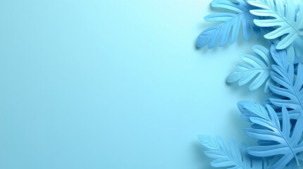 Obraz premium 3D Render of Blue Tropical Leaves on a Blue Background