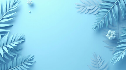 Obraz premium 3D Render of Blue Tropical Leaves on a Blue Background
