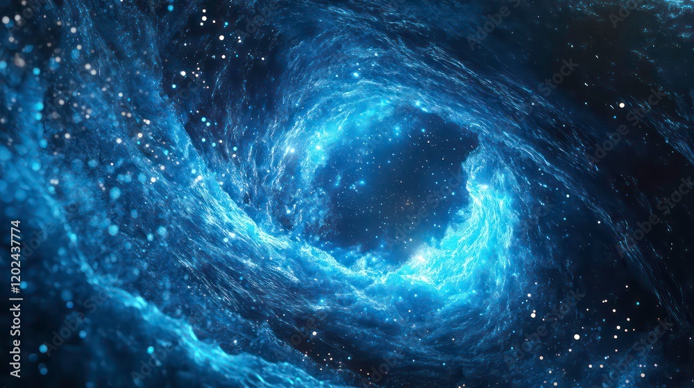 Wall mural blue wave particles glowing light futuristic technology data flow abstract digital network cyber sec