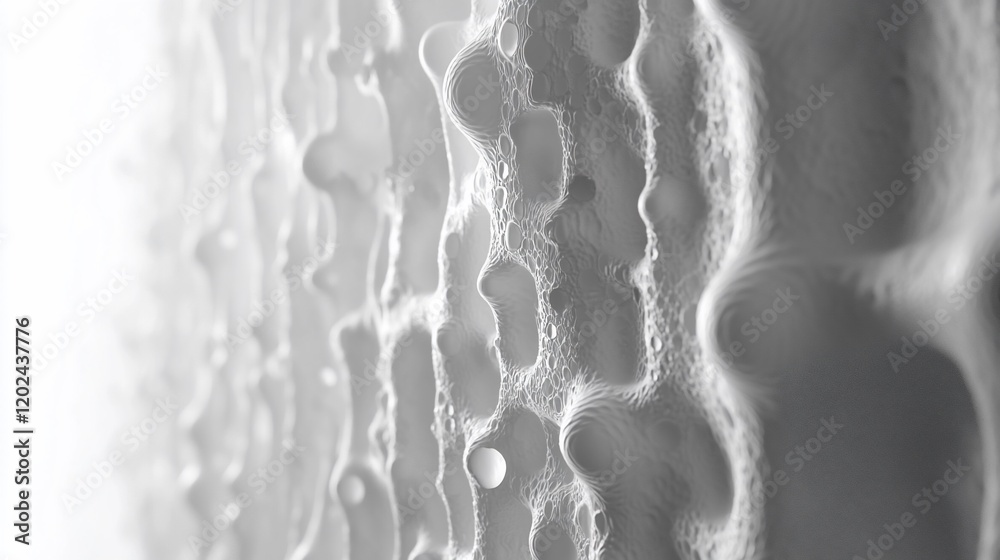 Poster Abstract grayscale image of a porous, textured surface resembling foam or bone structure.